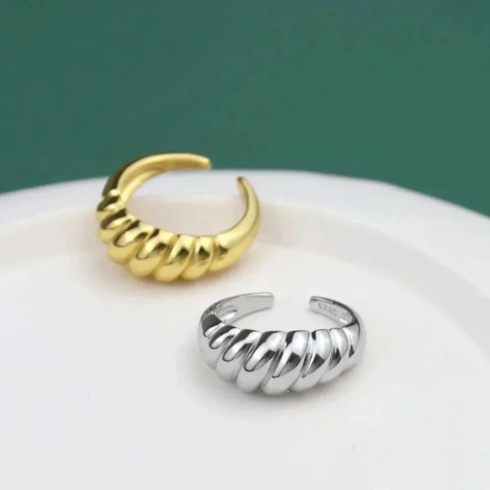 Minimalist 925 Sterling Silver Croissant Ring Dome Ring Statement Stackable Ring